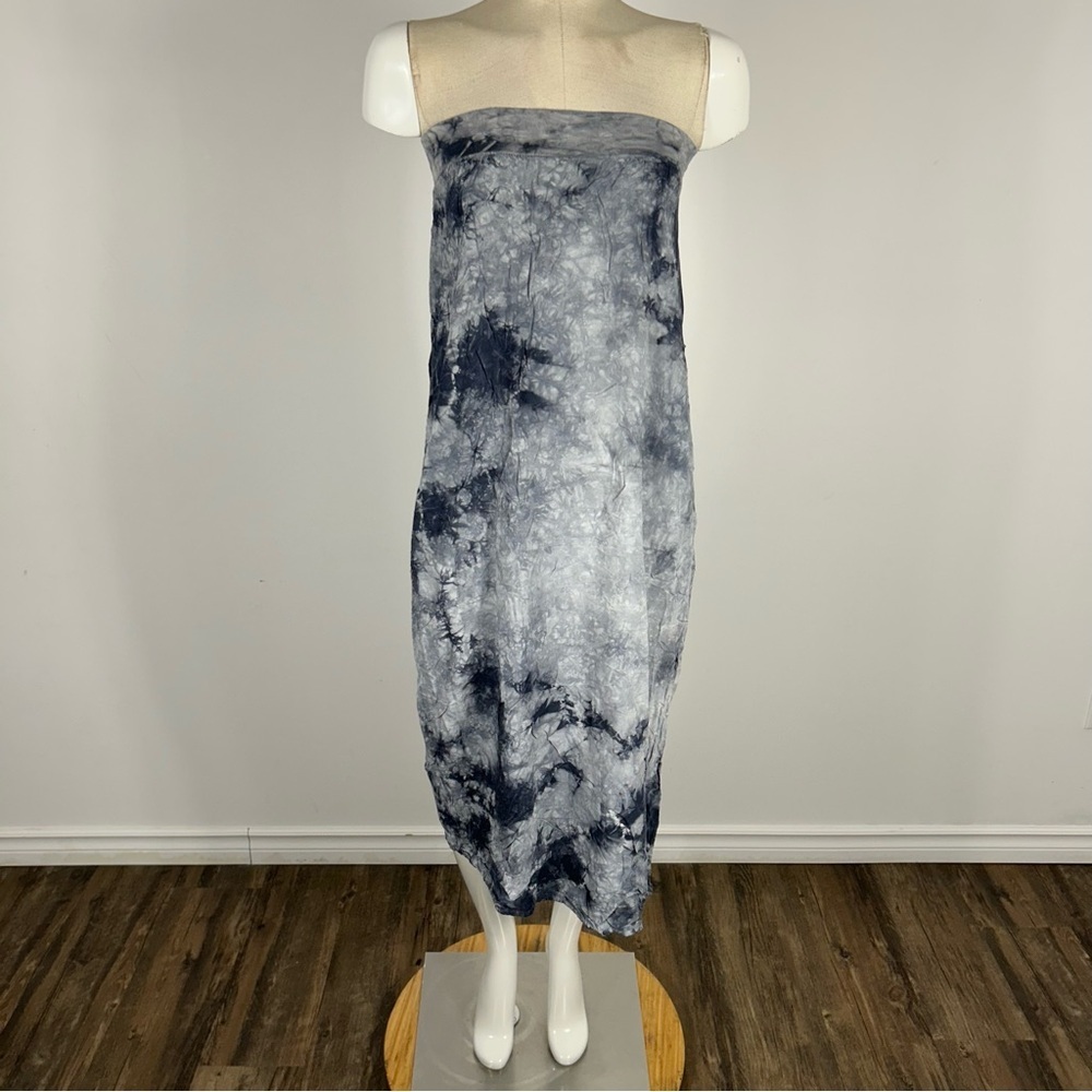 Tryst Y2K Tie-Dye Strapless Midi Dress • Grey/Black Cloud Print • Size S